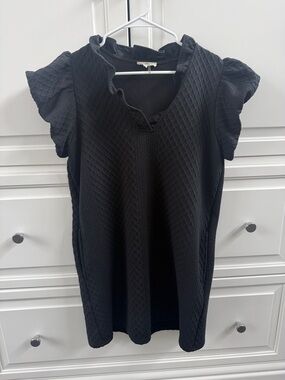 Black Textured Knit Flutter Sleeve Dress (S)